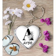 Kişiye Özel A Harfi Romantik Kalp Aynalı Metal Anahtarlık