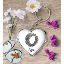 Kişiye Özel O Harfi Kara Kalem Kalp Aynalı Metal Anahtarlık