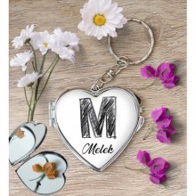 Kişiye Özel M Harfi Kara Kalem Kalp Aynalı Metal Anahtarlık