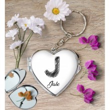 Kişiye Özel J Harfi Kara Kalem Kalp Aynalı Metal Anahtarlık