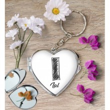 Kişiye Özel I Harfi Kara Kalem Kalp Aynalı Metal Anahtarlık