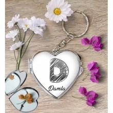 Kişiye Özel D Harfi Kara Kalem Kalp Aynalı Metal Anahtarlık