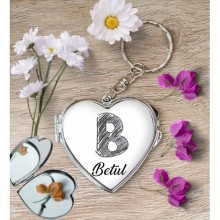 Kişiye Özel B Harfi Kara Kalem Kalp Aynalı Metal Anahtarlık