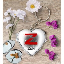 Kişiye Özel Z Harfi Temalı Karakter Kalp Aynalı Metal Anahtarlık