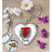Kişiye Özel T Harfi Temalı Karakter Kalp Aynalı Metal Anahtarlık
