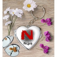 Kişiye Özel N Harfi Temalı Karakter Kalp Aynalı Metal Anahtarlık