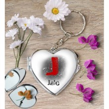Kişiye Özel J Harfi Temalı Karakter Kalp Aynalı Metal Anahtarlık