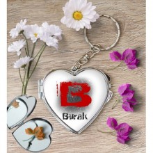 Kişiye Özel B Harfi Temalı Karakter Kalp Aynalı Metal Anahtarlık