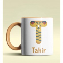 Kişiye Özel T Harfi Hayvanlar Tasarım Turuncu Renk Kupa