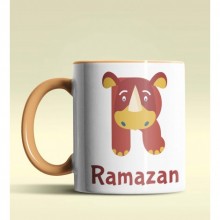 Kişiye Özel R Harfi Hayvanlar Tasarım Turuncu Renk Kupa