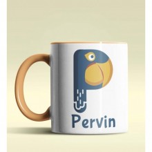 Kişiye Özel P Harfi Hayvanlar Tasarım Turuncu Renk Kupa