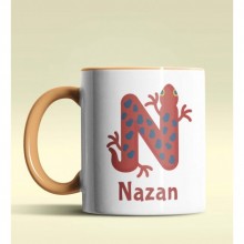 Kişiye Özel N Harfi Hayvanlar Tasarım Turuncu Renk Kupa