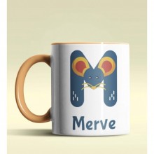 Kişiye Özel M Harfi Hayvanlar Tasarım Turuncu Renk Kupa