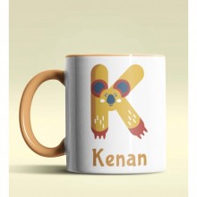 Kişiye Özel K Harfi Hayvanlar Tasarım Turuncu Renk Kupa