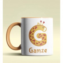 Kişiye Özel G Harfi Hayvanlar Tasarım Turuncu Renk Kupa