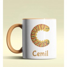 Kişiye Özel C Harfi Hayvanlar Tasarım Turuncu Renk Kupa