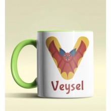 Kişiye Özel V Harfi Hayvanlar Tasarım Yeşil Renk Kupa