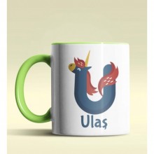 Kişiye Özel U Harfi Hayvanlar Tasarım Yeşil Renk Kupa