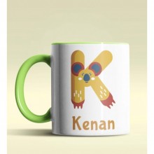 Kişiye Özel K Harfi Hayvanlar Tasarım Yeşil Renk Kupa