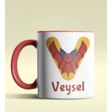 Kişiye Özel V Harfi Hayvanlar Tasarım Kırmızı Renk Kupa