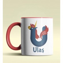 Kişiye Özel U Harfi Hayvanlar Tasarım Kırmızı Renk Kupa