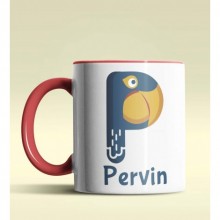 Kişiye Özel P Harfi Hayvanlar Tasarım Kırmızı Renk Kupa