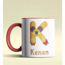 Kişiye Özel K Harfi Hayvanlar Tasarım Kırmızı Renk Kupa