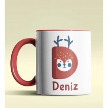 Kişiye Özel D Harfi Hayvanlar Tasarım Kırmızı Renk Kupa