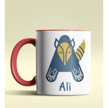 Kişiye Özel A Harfi Hayvanlar Tasarım Kırmızı Renk Kupa