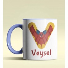 Kişiye Özel V Harfi Hayvanlar Tasarım Mavi Renk Kupa