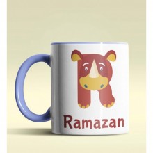 Kişiye Özel R Harfi Hayvanlar Tasarım Mavi Renk Kupa