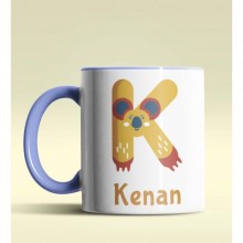 Kişiye Özel K Harfi Hayvanlar Tasarım Mavi Renk Kupa