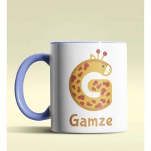 Kişiye Özel G Harfi Hayvanlar Tasarım Mavi Renk Kupa