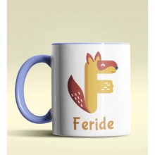 Kişiye Özel F Harfi Hayvanlar Tasarım Mavi Renk Kupa