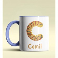 Kişiye Özel C Harfi Hayvanlar Tasarım Mavi Renk Kupa