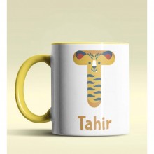 Kişiye Özel T Harfi Hayvanlar Tasarım Sarı Renk Kupa