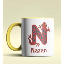 Kişiye Özel N Harfi Hayvanlar Tasarım Sarı Renk Kupa