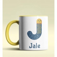 Kişiye Özel J Harfi Hayvanlar Tasarım Sarı Renk Kupa