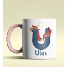 Kişiye Özel U Harfi Hayvanlar Tasarım Pembe Renk Kupa