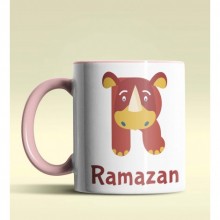 Kişiye Özel R Harfi Hayvanlar Tasarım Pembe Renk Kupa