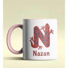 Kişiye Özel N Harfi Hayvanlar Tasarım Pembe Renk Kupa