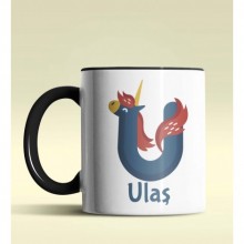 Kişiye Özel U Harfi Hayvanlar Tasarım Siyah Renk Kupa