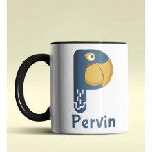 Kişiye Özel P Harfi Hayvanlar Tasarım Siyah Renk Kupa