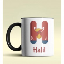 Kişiye Özel H Harfi Hayvanlar Tasarım Siyah Renk Kupa