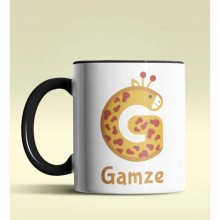 Kişiye Özel G Harfi Hayvanlar Tasarım Siyah Renk Kupa