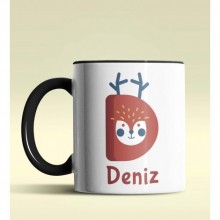 Kişiye Özel D Harfi Hayvanlar Tasarım Siyah Renk Kupa