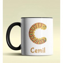 Kişiye Özel C Harfi Hayvanlar Tasarım Siyah Renk Kupa