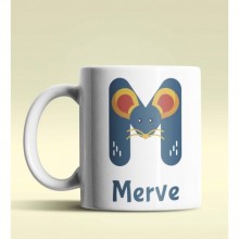 Kişiye Özel M Harfi Hayvanlar Tasarım Beyaz Renk Kupa