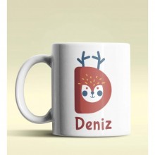 Kişiye Özel D Harfi Hayvanlar Tasarım Beyaz Renk Kupa