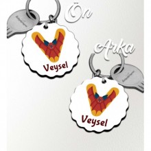 Kişiye Özel V Harfi Hayvanlar Tasarım HDF Dalgalı Anahtarlık